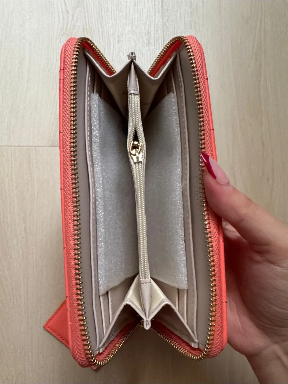bebe Coral Quilted Wristlet Clutch with Gold Logo